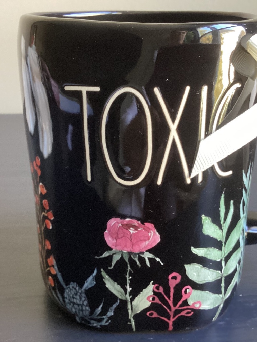 NEW Rae Dunn by Magenta “Toxic” Black Floral Coffee Mug